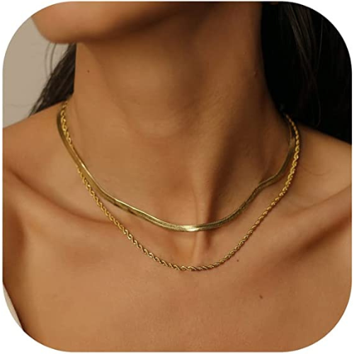 FREEKISS Personalized Jewlry Necklaces 3mm Snake Chain with Rope Chain Necklace Gold