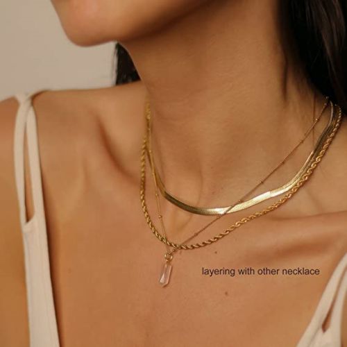 FREEKISS Personalized Jewlry Necklaces 3mm Snake Chain with Rope Chain Necklace Gold