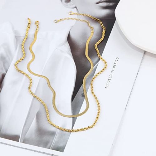 FREEKISS Personalized Jewlry Necklaces 3mm Snake Chain with Rope Chain Necklace Gold