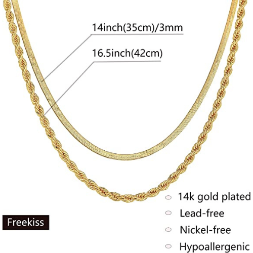 FREEKISS Personalized Jewlry Necklaces 3mm Snake Chain with Rope Chain Necklace Gold