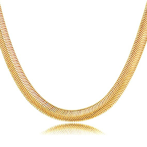 FREEKISS Personalized Jewlry Necklaces 5mm Oval Herringbone Chain Necklace Gold