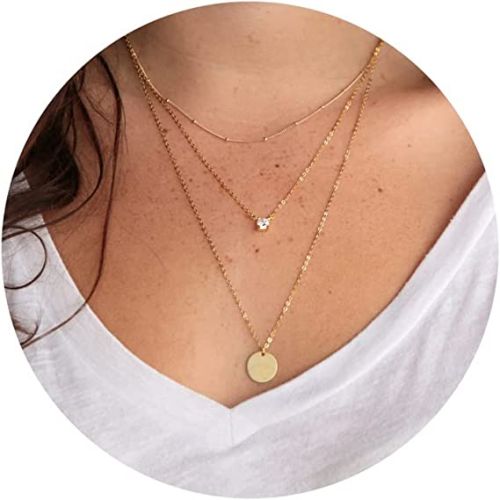 FREEKISS Personalized Jewlry Necklaces Beaded Choker CZ Chain Disc Pendant Necklace Gold