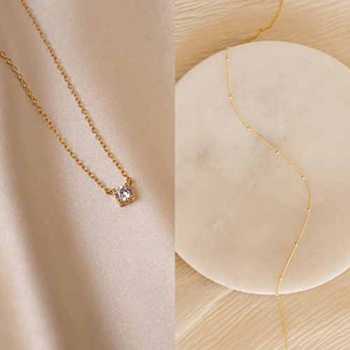 FREEKISS Personalized Jewlry Necklaces Beaded Choker CZ Chain Disc Pendant Necklace Gold