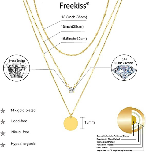 FREEKISS Personalized Jewlry Necklaces Beaded Choker CZ Chain Disc Pendant Necklace Gold