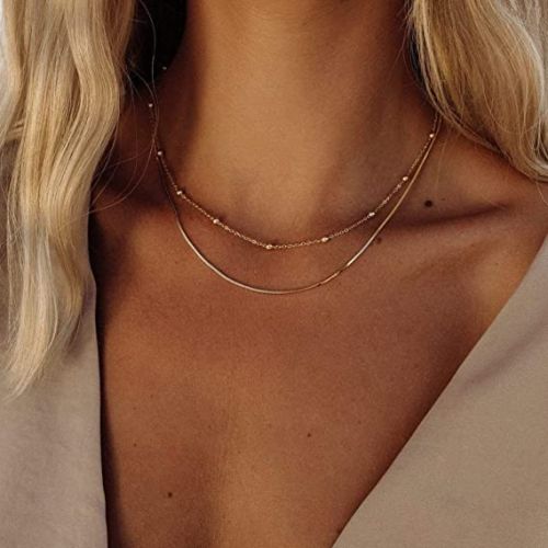 FREEKISS Personalized Jewlry Necklaces Beaded Choker with Snake Chain Necklace