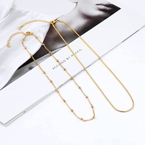 FREEKISS Personalized Jewlry Necklaces Beaded Choker with Snake Chain Necklace