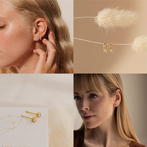FREEKISS Personalized Jewlry Earrings CZ Diamond Cross Drop & Hoop & Stud Earrings Set Gold