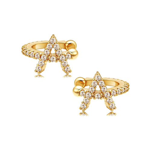 FREEKISS Personalized Jewlry Earrings CZ Diamond Initial Ear Cuff Gold