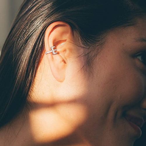 FREEKISS Personalized Jewlry Earrings CZ Diamond Initial Ear Cuff Gold