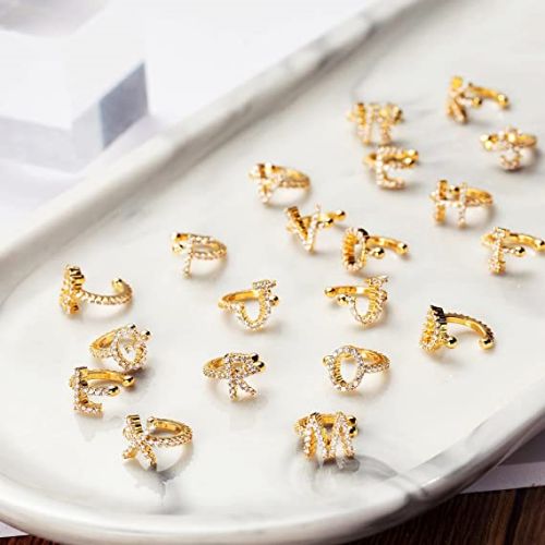 FREEKISS Personalized Jewlry Earrings CZ Diamond Initial Ear Cuff Gold