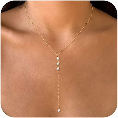 FREEKISS Personalized Jewlry Necklaces CZ Diamonds Lariat Necklace Gold