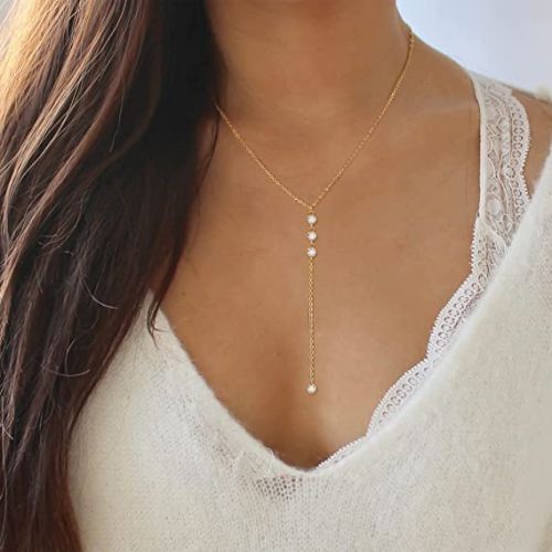 FREEKISS Personalized Jewlry Necklaces CZ Diamonds Lariat Necklace Gold