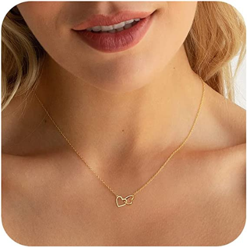 FREEKISS Personalized Jewlry Necklaces Double Open Heart Necklace Gold