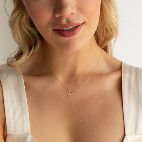 FREEKISS Personalized Jewlry Necklaces Double Open Heart Necklace Gold