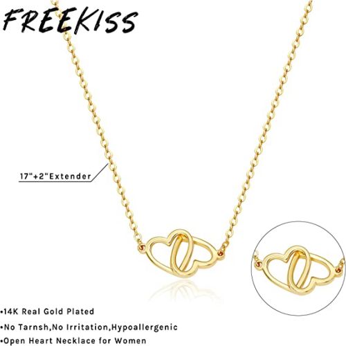FREEKISS Personalized Jewlry Necklaces Double Open Heart Necklace Gold