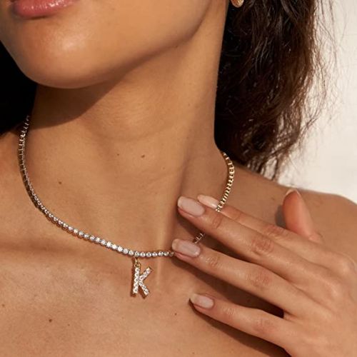 FREEKISS Personalized Jewlry Necklaces Initial Tennis Choker Necklace Gold