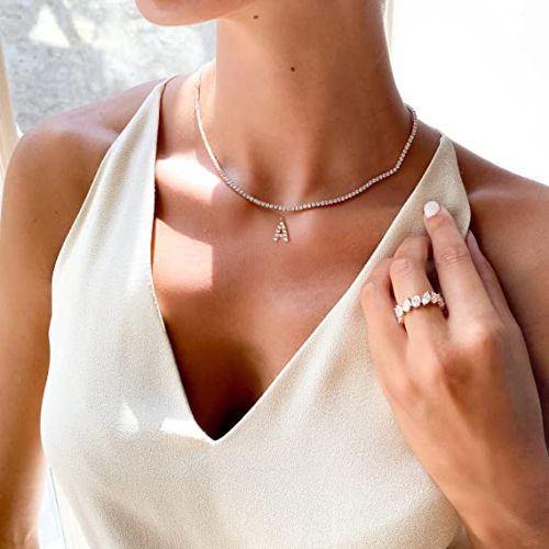 FREEKISS Personalized Jewlry Necklaces Initial Tennis Choker Necklace Gold