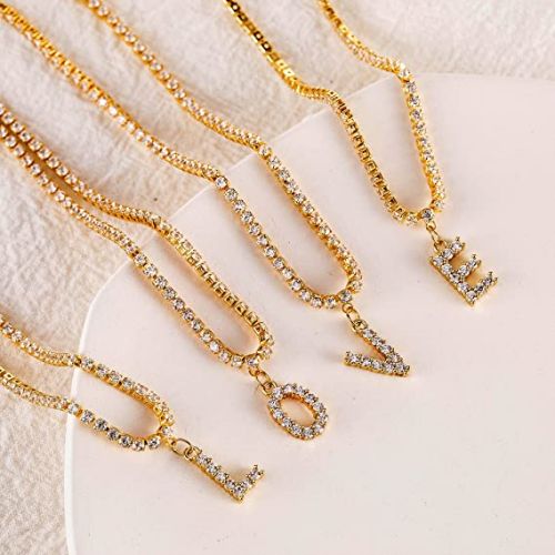FREEKISS Personalized Jewlry Necklaces Initial Tennis Choker Necklace Gold