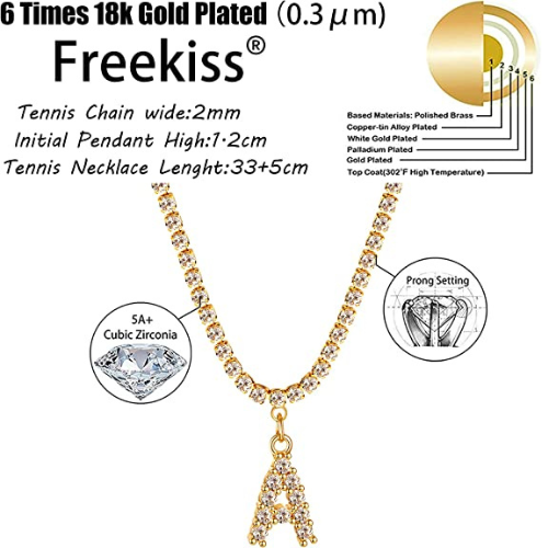 FREEKISS Personalized Jewlry Necklaces Initial Tennis Choker Necklace Gold