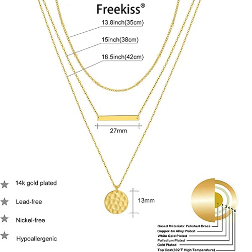 FREEKISS Personalized Jewlry Necklaces Layered Beaded & Bar & Disc Necklace Gold