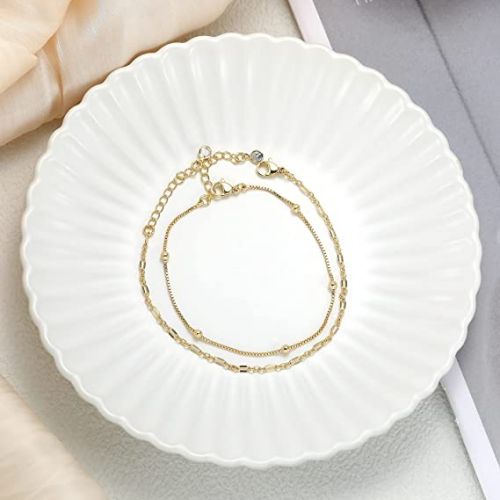 FREEKISS Personalized Jewlry Necklaces Layered Box Bead & Lip Chain Bracelet Gold