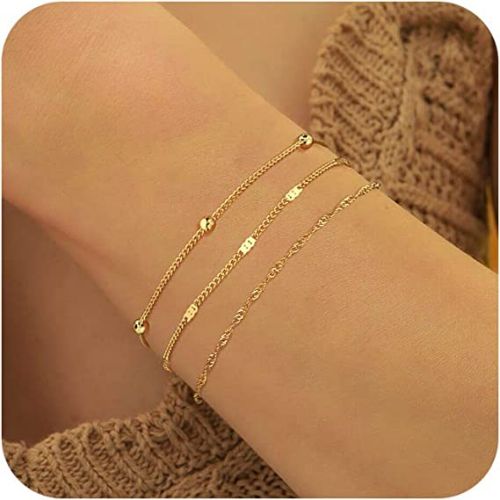 FREEKISS Personalized Jewlry Bracelets Figaro & Box & Cuban Bead Bracelets Gold
