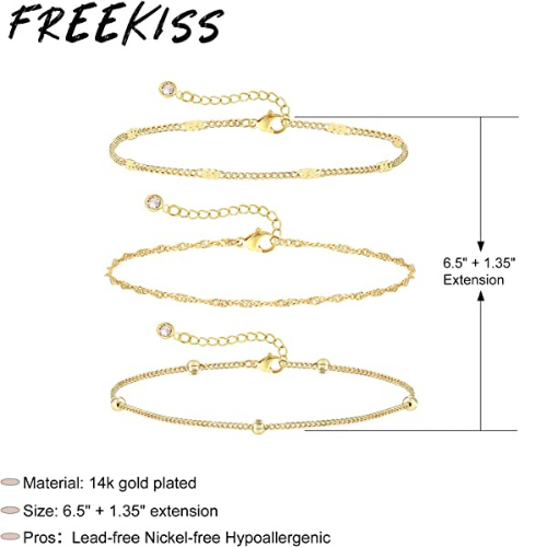 FREEKISS Personalized Jewlry Bracelets Figaro & Box & Cuban Bead Bracelets Gold