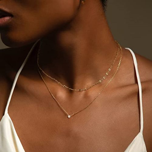 FREEKISS Personalized Jewlry Necklaces Layered Lips Choker with CZ Diamond Necklace Gold