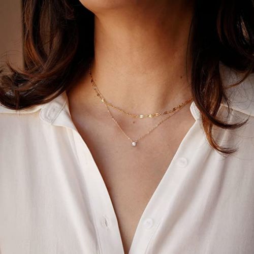 FREEKISS Personalized Jewlry Necklaces Layered Lips Choker with CZ Diamond Necklace Gold