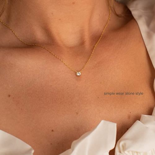 FREEKISS Personalized Jewlry Necklaces Layered Paperclip Choker with CZ Diamond Necklace Gold