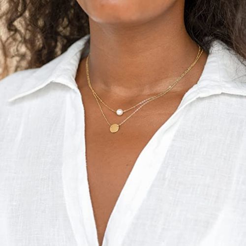 Layered Pearl & Disc Pendant Necklace