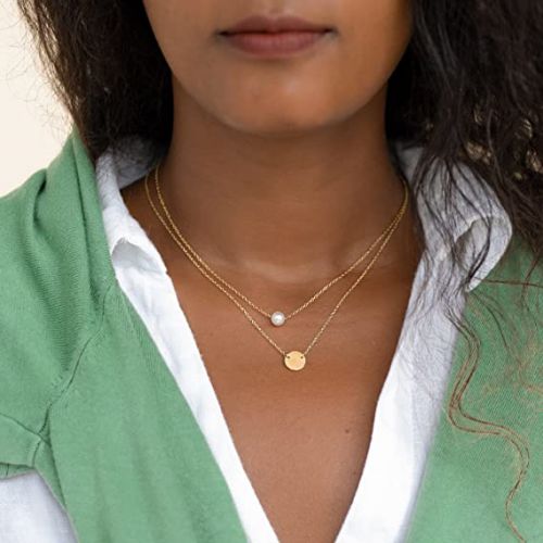 Layered Pearl & Disc Pendant Necklace