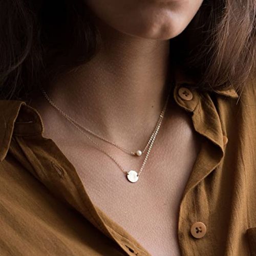 Layered Pearl & Disc Pendant Necklace