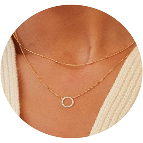 FREEKISS Personalized Jewlry Necklaces Layering Beaded Choker Circle Necklace Gold