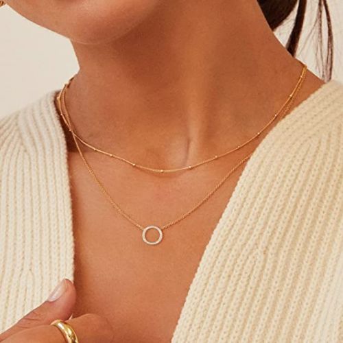 FREEKISS Personalized Jewlry Necklaces Layering Beaded Choker Circle Necklace Gold