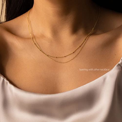 FREEKISS Personalized Jewlry Necklaces Layering Beaded Choker Circle Necklace Gold