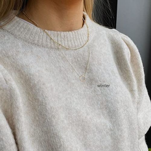 FREEKISS Personalized Jewlry Necklaces Layering Beaded Choker Circle Necklace Gold