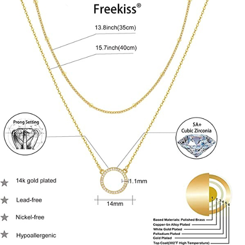 FREEKISS Personalized Jewlry Necklaces Layering Beaded Choker Circle Necklace Gold