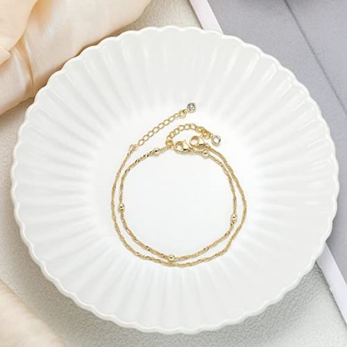 Layering Box Beaded Chain with Lip Bracelet