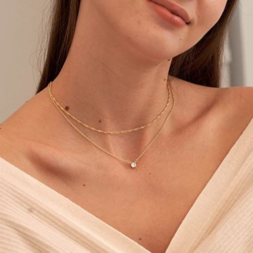 FREEKISS Personalized Jewlry Necklaces Layering CZ Wave Necklace Gold