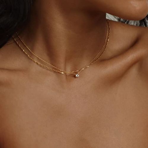 FREEKISS Personalized Jewlry Necklaces Layering CZ Wave Necklace Gold