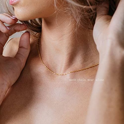 FREEKISS Personalized Jewlry Necklaces Layering CZ Wave Necklace Gold