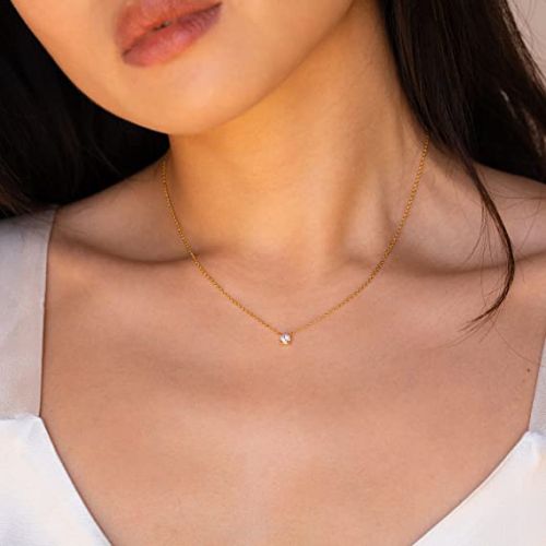 FREEKISS Personalized Jewlry Necklaces Layering CZ Wave Necklace Gold