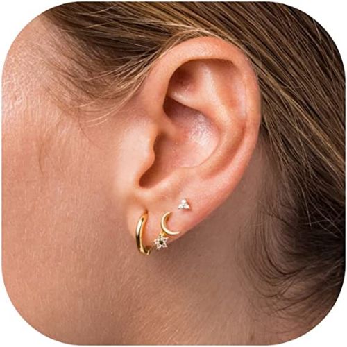 FREEKISS Personalized Jewlry Earrings Moon Star Earrings Set Gold