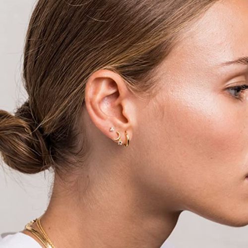 FREEKISS Personalized Jewlry Earrings Moon Star Earrings Set Gold
