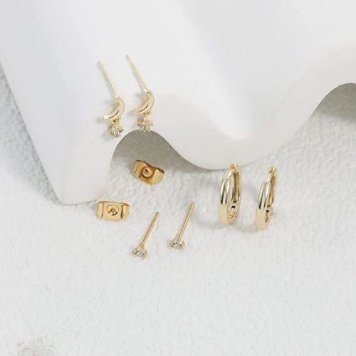 FREEKISS Personalized Jewlry Earrings Moon Star Earrings Set Gold