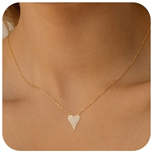 FREEKISS Personalized Jewlry Necklaces Pave CZ Diamond Heart Necklace Gold