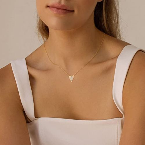 FREEKISS Personalized Jewlry Necklaces Pave CZ Diamond Heart Necklace Gold