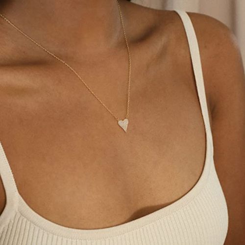 FREEKISS Personalized Jewlry Necklaces Pave CZ Diamond Heart Necklace Gold