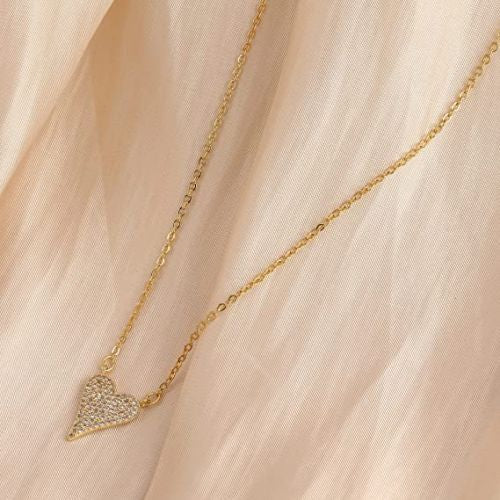 FREEKISS Personalized Jewlry Necklaces Pave CZ Diamond Heart Necklace Gold